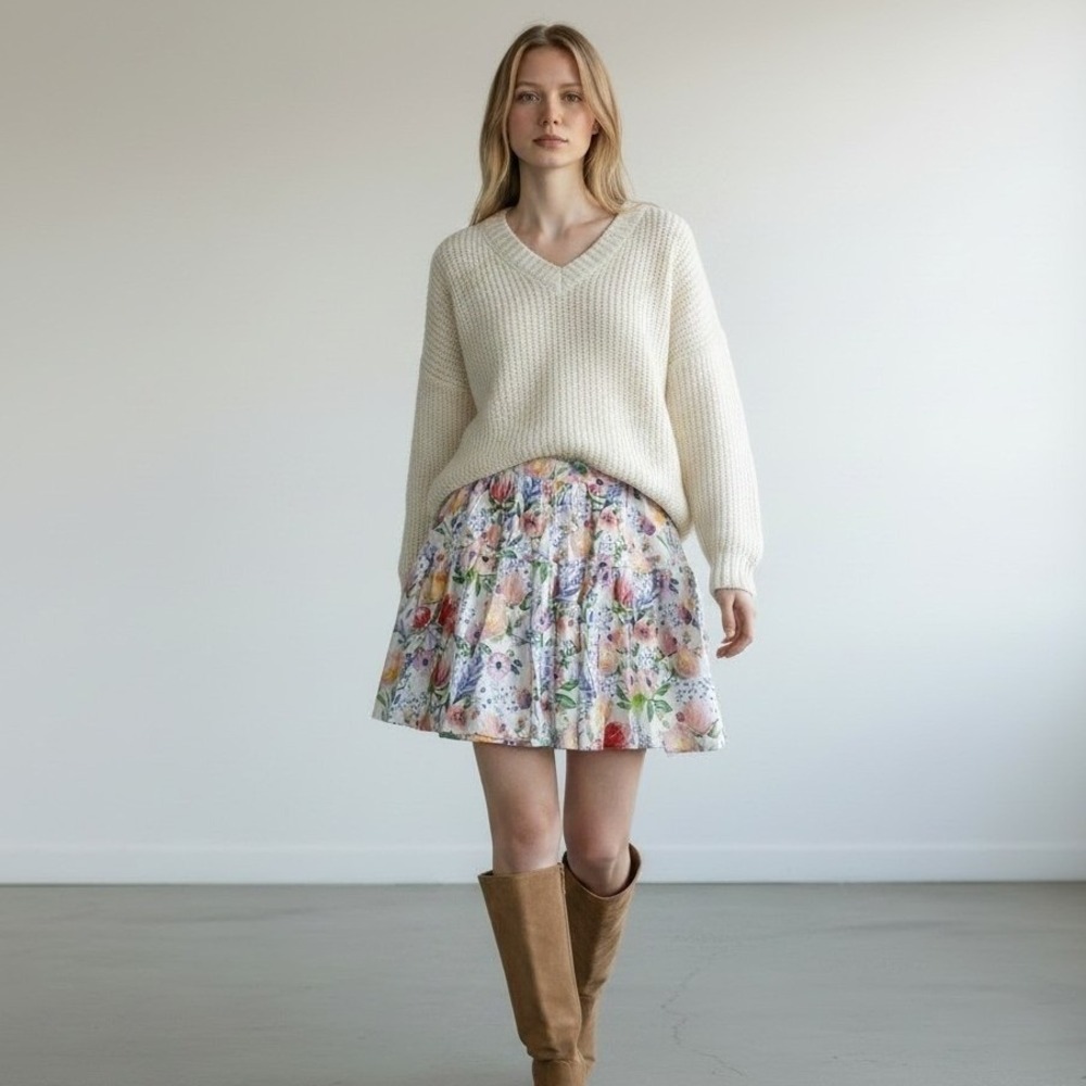 NWT Lucy Paris Laufey Mini Skirt Cottagecore Tiered Ruffles 100% Cotton Size: M